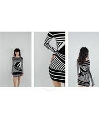 Balmain - Off-Shoulder Jacquard-Stripe Mini Dress, Brand Size 34 (Us - Lyst