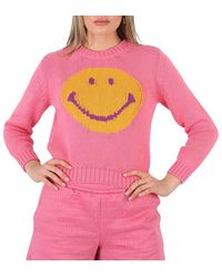 Moschino - Fantasy Print Fucsia Smiley Logo Intarsia Sweater - Lyst