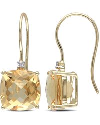 Amour - 8 Ct Tgw Cushion Cut Checkerboard Citrine Earrings With Diamonds - Lyst