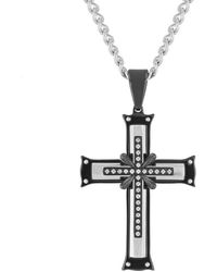 Robert Alton - 1/8Ctw Diamond Stainless Steel With Finish Cross Pendant - Lyst