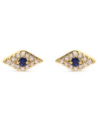 Haus of Brilliance - 10K Sapphire And Diamond Accent Evil Eye Stud Earring (H-I Color, I1-I2 Clarity) - Lyst