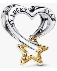 PANDORA - Sterling And 14K-Plated Lucky Star & Heart Charm - Lyst
