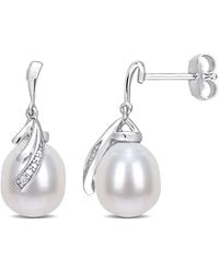 Amour - 8-8.5Mm Freshwater Cultured Pearl And Diamond Accent Feather Earrings - Lyst