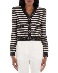 Balmain - V-Neck Striped Sequinned Jacket, Brand Size 34 (Us - Lyst