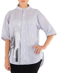 Y's Yohji Yamamoto - Ladies Abstract-Print U-Tuck Collar Cotton Shirt, Brand Size 2 - Lyst