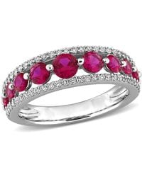 Created Forever - 1 1/2Ct Tgw Created Ruby And 1/3Ct Tw Lab-Grown Diamond Graduated Ring - Lyst
