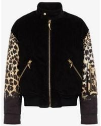 Roberto Cavalli - Leopard Sleeve Padded Bomber Jacket - Lyst