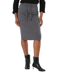 Burberry - Storm Melange Logo Cashmere-blend Drawstring Midi Skirt - Lyst