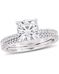Amour - 2 Ct Dew Cushion Created Moissanite And 1/4 Ct Tw Diamond Bridal Set - Lyst