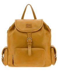 Miu Miu - Mustard Nappa Leather Backpack Whisky Zaini - Lyst