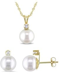 Amour - 2-Pc Set Of 8-9 Mm Cultured Freshwater Pearl And 1/6 Ct Tw Diamond Stud Earrings And Pendant With Chain - Lyst