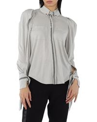 Burberry - Melange Stripe And Logo-Trimmed Wool And Silk Shirt, Brand Size 4 (Us - Lyst