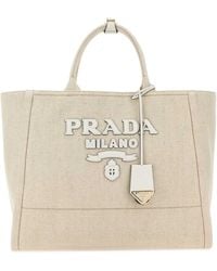 Prada - Sand Canvas Shopping Bag - Lyst