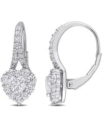 Amour - 2 Ct Dew Created Moissanite Heart Halo Leverback Earrings - Lyst