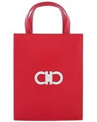 Ferragamo - Double Gancini Mini Leather Tote Bag - Lyst