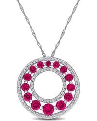 Created Forever - 1 3/4Ct Tgw Created Ruby And 1/3Ct Tw Lab Grown Diamond Graduated Open Circle Pendant With Chain - Lyst