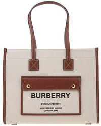 Burberry - Freya Small Two-tone Canvas And Leather Tote - Lyst