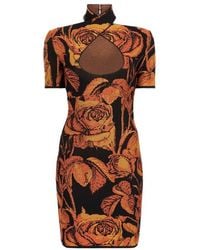 Roberto Cavalli - Rose-Jacquard Cut-Out Mini Dress, Brand Size 40 Us - Lyst