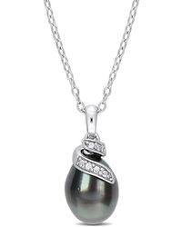 Amour - 8-9Mm Tahitian Cultured Pearl And Diamond Accent Swirl Pendant With Chain - Lyst