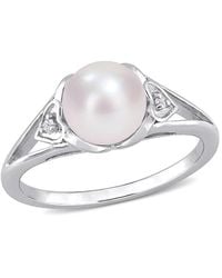 Amour - 7-7.5Mm Freshwater Cultured Pearl And Diamond Accent Split-Shank Ring - Lyst