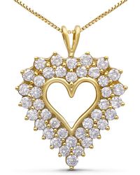 Haus of Brilliance - 14k Gold Plated .925 Sterling Silver 4.0 Cttw Diamond Shadow Frame Heart 18" Pendant - Lyst
