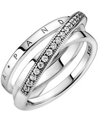 PANDORA - Crossover Pave Sterling Triple Band Ring - Lyst