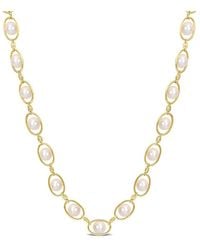 Amour - 8-8.5Mm Freshwater Cultured Pearl And 1/3 Ct Tgw Cubic Zirconia Oval Link Necklace - Lyst