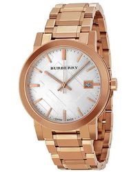 Burberry White Check Pattern Dial Rose Gold-plated Unisex Watch - Multicolour