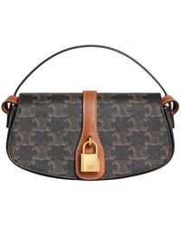 Celine - Triomphe Canvas And Calfskin Clutch On Strap - Lyst