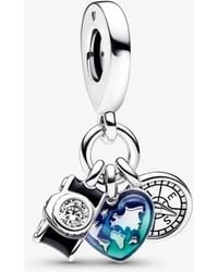 PANDORA - Camera, Heart & Compass Triple Dangle Charm - Lyst