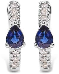 Haus of Brilliance - 10K Pear Shaped Sapphire And 1/10 Cttw Diamond Huggy Hoop Earrings (H-I Color, I1-I2 Clarity) - Lyst