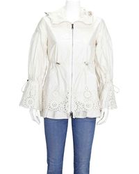 Moncler Ladies Lace Detail Parka Coat - White