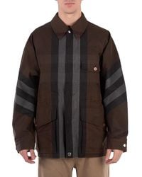 Burberry - Dark Birch Check Cotton Blend Field Jacket, Brand Size 46 (Us - Lyst