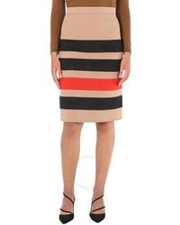 Burberry - Camel Icon Stripe Wool Pencil Skirt - Lyst