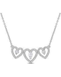Amour - 1/2 Ct Tgw Topaz And 1/5 Ct Tdw Diamond Triple Heart Necklace - Lyst