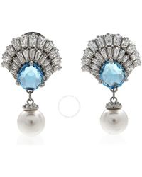 Swarovski - Idyllia E Pierced Earrings Drop Pearl Rhodium Shiny Aquamarine - Lyst