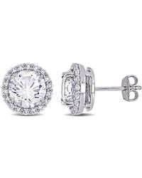 Amour - 5 1/2 Ct Tgw Created Sapphire Halo Stud Earrings - Lyst