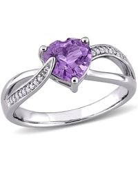 Amour - Amethyst And Diamond Heart Crossover Ring - Lyst