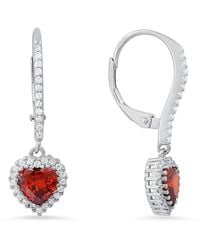 Kylie Harper - Sterling Heart-Cut Garnet Cz Birthstone Halo Leverback Earrings - Lyst