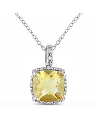 Amour - 1/10 Ct Tw Diamond And 4 Ct Tgw Citrine Cushion Cut Halo Pendant With Chain - Lyst