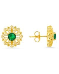 Kylie Harper - 14K Over Emerald Cz Floral Stud Earrings - Lyst
