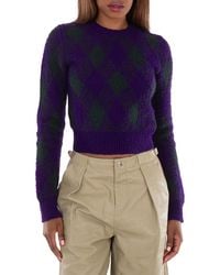 Burberry - Argyle-Knit Long Sleeve Cropped Jumper - Lyst