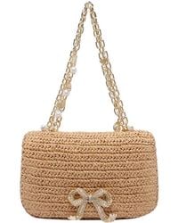 Self-Portrait - Self Portrait Raffia Bow Charm Shoulder Bag - Lyst