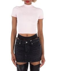 T By Alexander Wang - Logo Short Sleeve Mockneck Top - Lyst