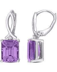 Amour - 6 1/2 Ct Tgw Octagon Amethyst And Topaz Leverback Earrings - Lyst
