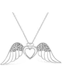 Haus of Brilliance - .925 Sterling Silver Pave-set Diamond Accent Angel Wing 18'' Double Heart Pendant Necklace - Lyst