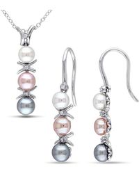 Amour - 2-Pc Set Of Dyed, And Cultured Freshwater Pearl And Diamond Drop Earrings And Pendant With Chain - Lyst