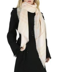 Burberry - Cameo Check Wool Silk Fringed Scarf - Lyst