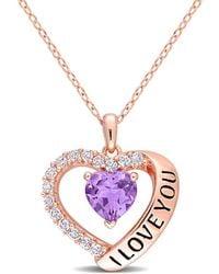 Amour - 1 5/8 Ct Tgw Amethyst And Topaz Heart 'I Love You' Pendant With Chain - Lyst