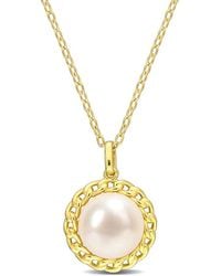 Amour - 9-9.5Mm Cultured Freshwater Pearl Halo Link Pendant With Chain - Lyst